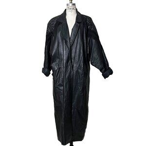 VINTAGE 80's Taxi Long Leather Coat